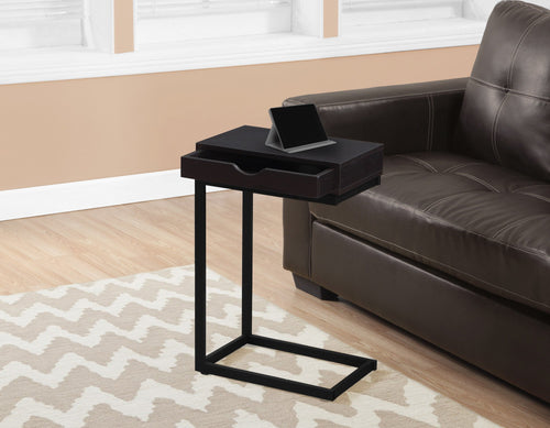CAPPUCCINO / BLACK METAL ACCENT TABLE WITH A DRAWER