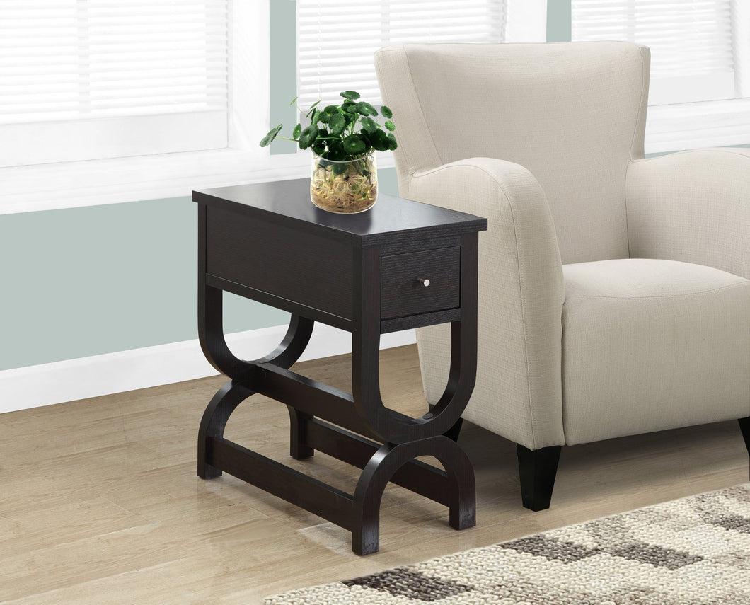 CAPPUCCINO CURVED BASE ACCENT TABLE WITH A DRAWER