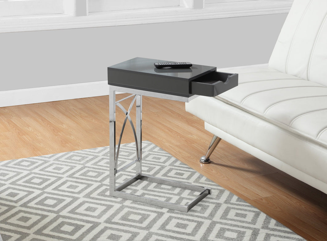 CHROME METAL FRAME GLOSSY GREY ACCENT TABLE WITH A DRAWER
