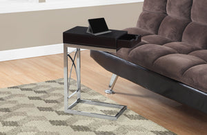 CHROME METAL / CAPPUCCINO ACCENT TABLE WITH A DRAWER
