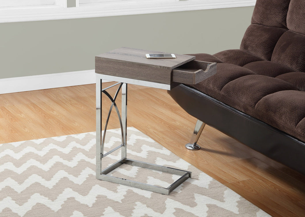 DARK TAUPE METAL FRAME ACCENT TABLE WITH A DRAWER