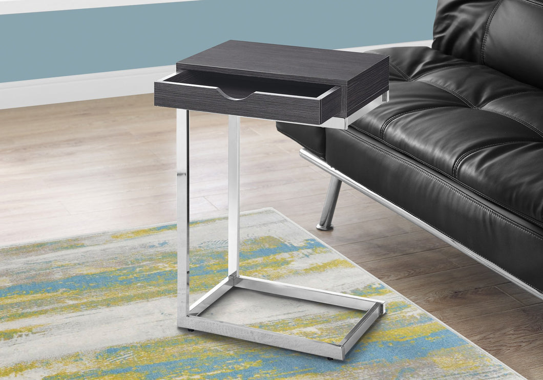 CHROME METAL / GREY ACCENT TABLE WITH A DRAWER