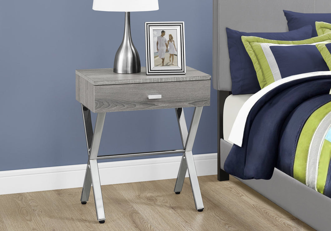 DARK TAUPE WITH CHROME METAL FRAME NIGHT STAND/ACCENT TABLE