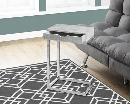 CHROME METAL / GREY CEMENT ACCENT TABLE WITH A DRAWER
