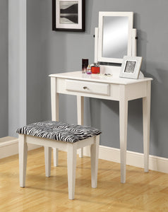 2 PIECES WHITE WITH A ZEBRA FABRIC STOOL VANITY SET