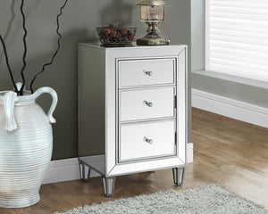29"HEIGHT BRUSHED SILVER / MIRROR ACCENT CHEST WITH CRYSTAL-LOOK KNOB