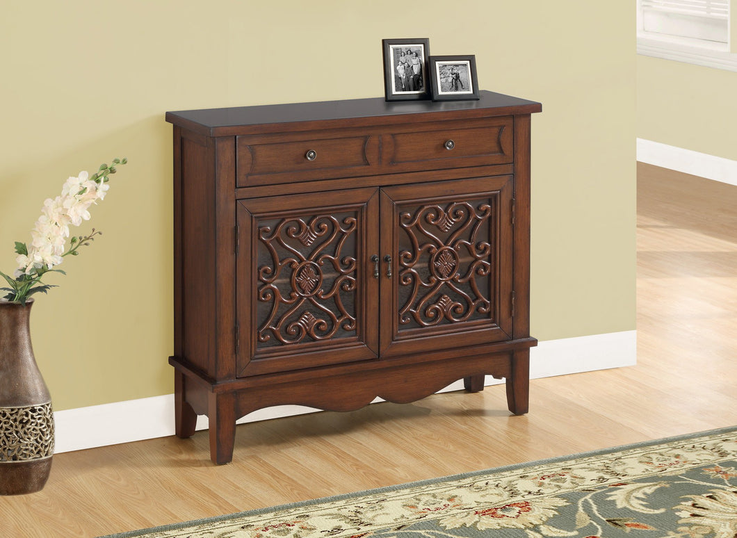 DARK WALNUT / GLASS TRADITIONAL STYLE ACCENT CHEST