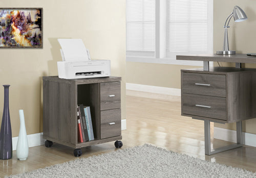 DARK TAUPE OFFICE CABINET WITH 2 DRAWERS ON CASTORS