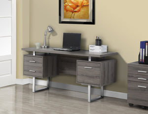 60" DARK TAUPE 3 DRAWER COMPUTER DESK WITH SILVER METAL BASE