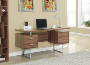 60" WALNUT 3 DRAWER COMPUTER DESK WITH SILVER METAL BASE