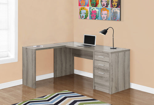 DARK TAUPE CORNER COMPUTER DESK WITH TEMPERED GLASS
