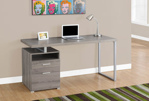 60" DARK TAUPE/ SILVER METAL COMPUTER DESK WITH DRAWER