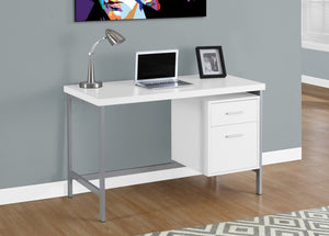 48" WHITE TOP COMPUTER DESK WITH SILVER METAL FRAME
