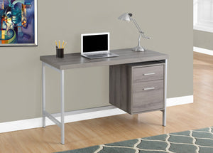 48" DARK TAUPE TOP SILVER METAL FRAME COMPUTER DESK WITH DRAWER