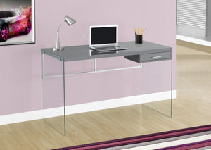 48" GLOSSY GREY COMPUTER DESK WITH TEMPERED GLASS