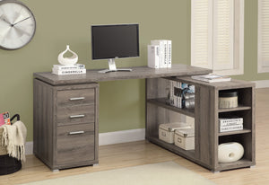 DARK TAUPE LEFT OR RIGHT FACING CORNER COMPUTER DESK WITH SHELF AND DRAWER