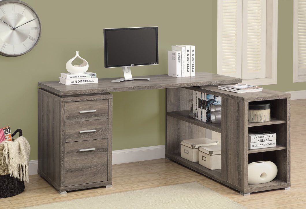 DARK TAUPE LEFT OR RIGHT FACING CORNER COMPUTER DESK WITH SHELF AND DRAWER