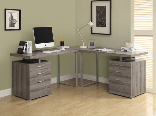 DARK TAUPE RECLAIMED LOOK L SHAPED CORNER COMPUTER DESK WITH DRAWER