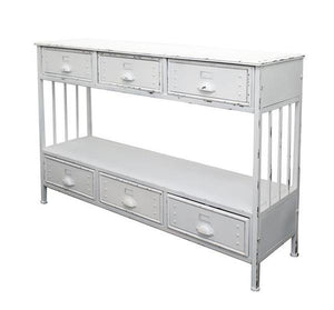 Industrial Locker Hall Table / Console Table With 6 Storage Drawers (White)