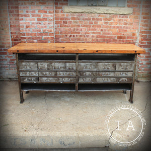 Vintage Industrial Butcher Block Steel Work Table Bench Tool Storage Drawers
