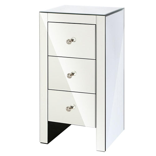 Artiss Mirrored Bedside Table Drawers Furniture Mirror Glass Quenn Silver