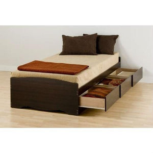 Twin XL Espresso Brown Platform Bed with 3 Storage Drawers