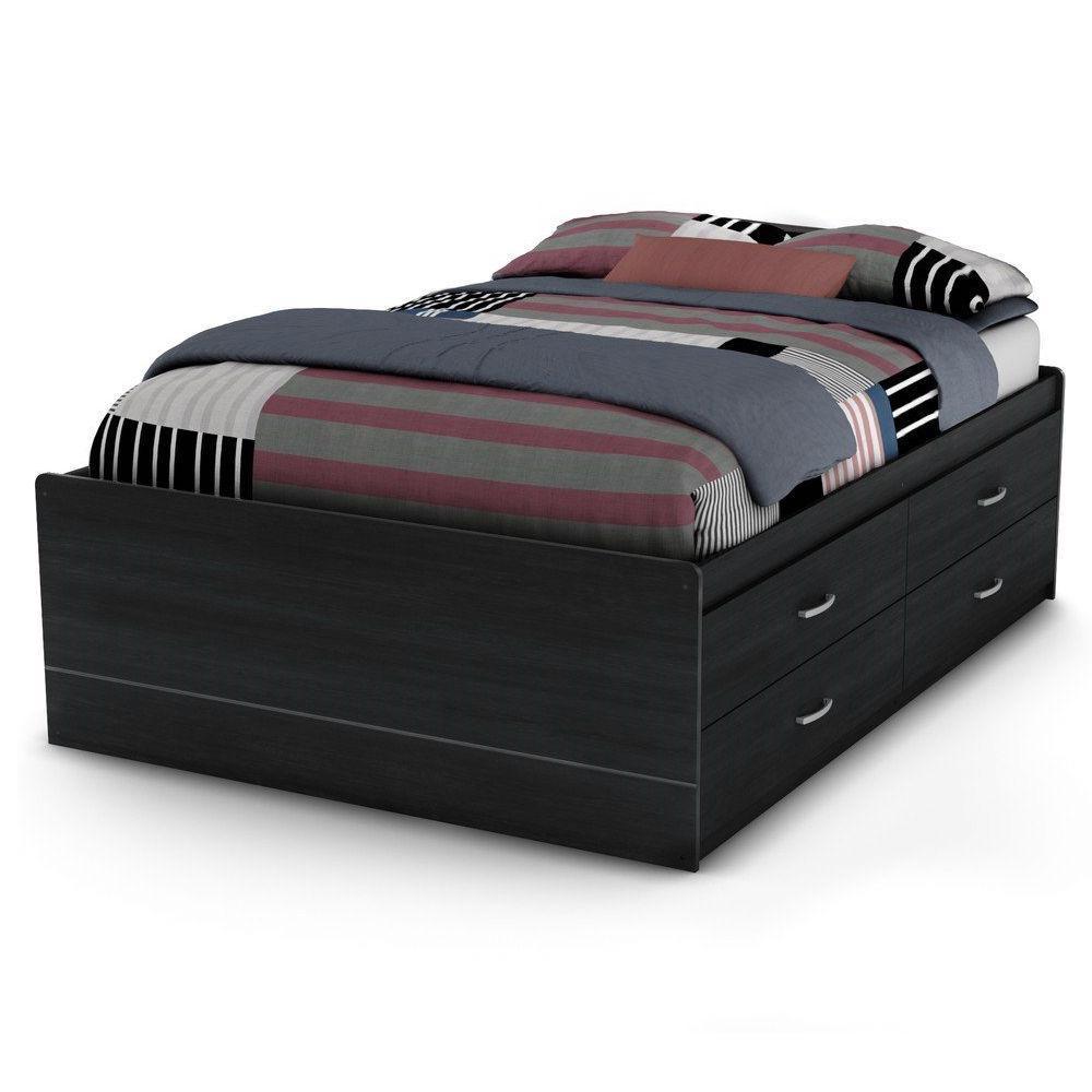 Full size Platform Bed with 4 Storage Drawers in Black Charcoal