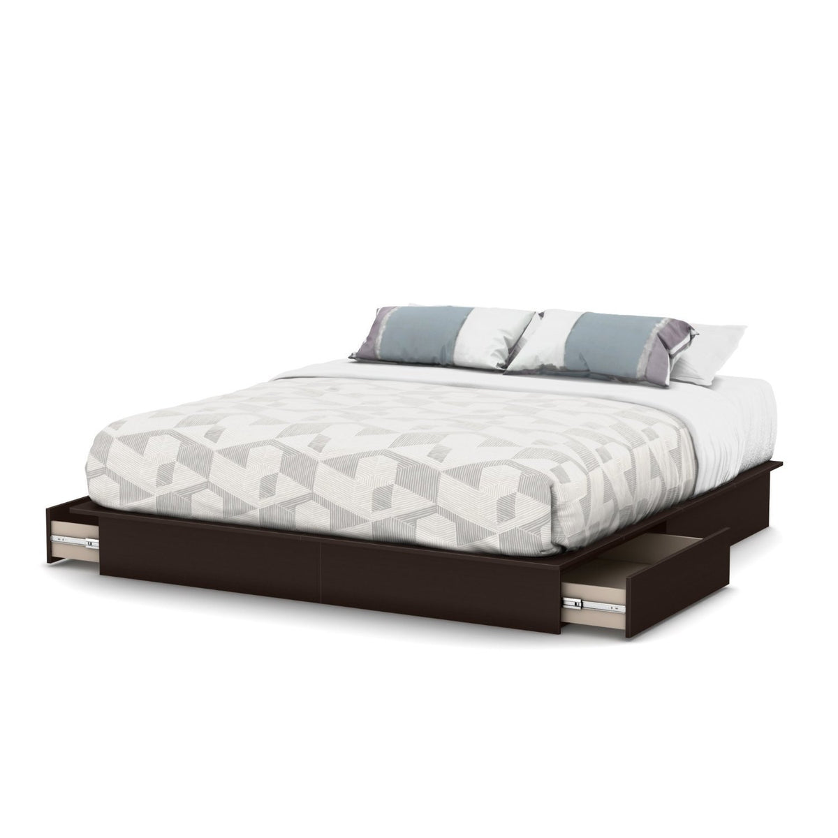 King size Modern Platform Bed with 2 Storage Drawers in Chocolate ...