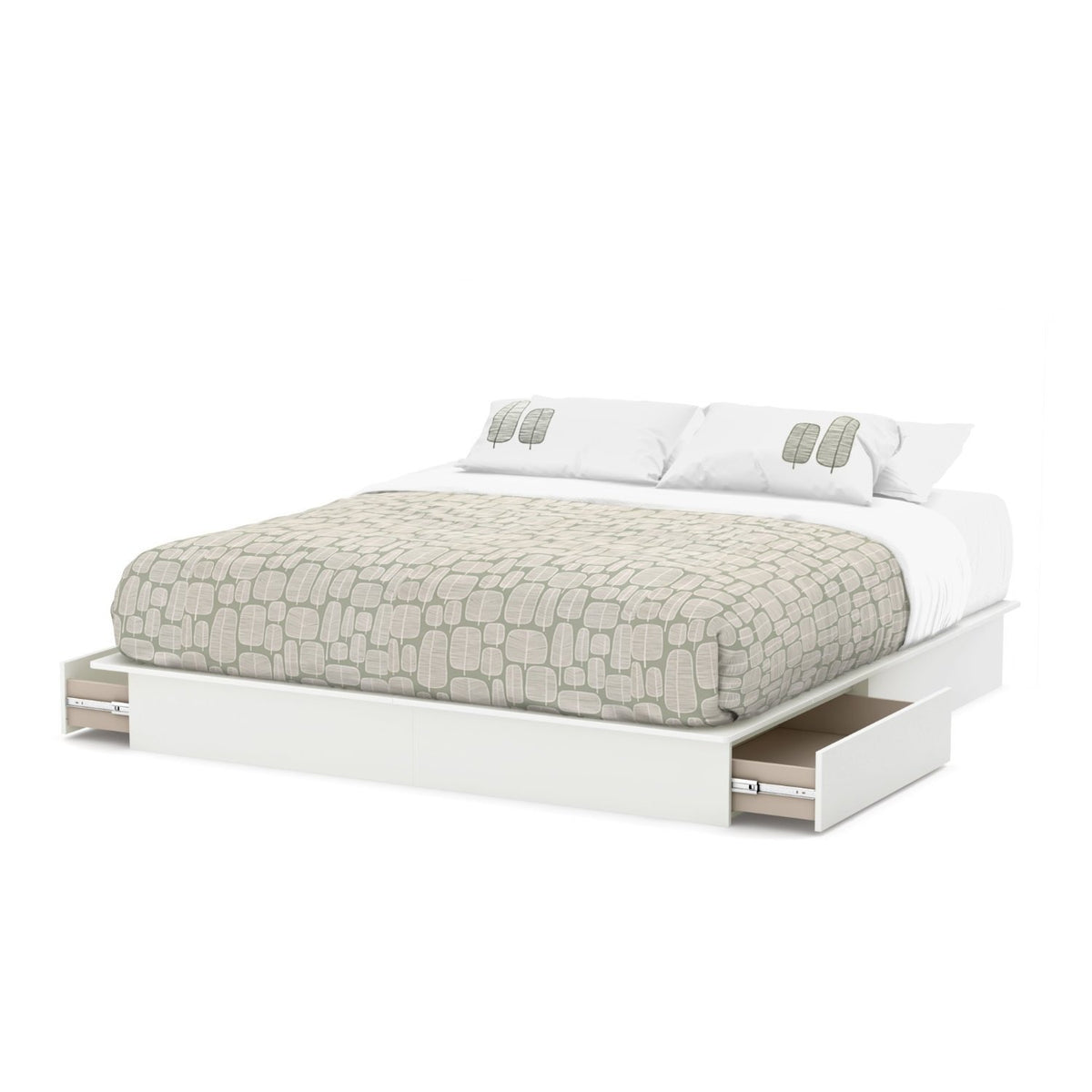 King size Modern Platform Bed with Storage Drawers in White Finish ...