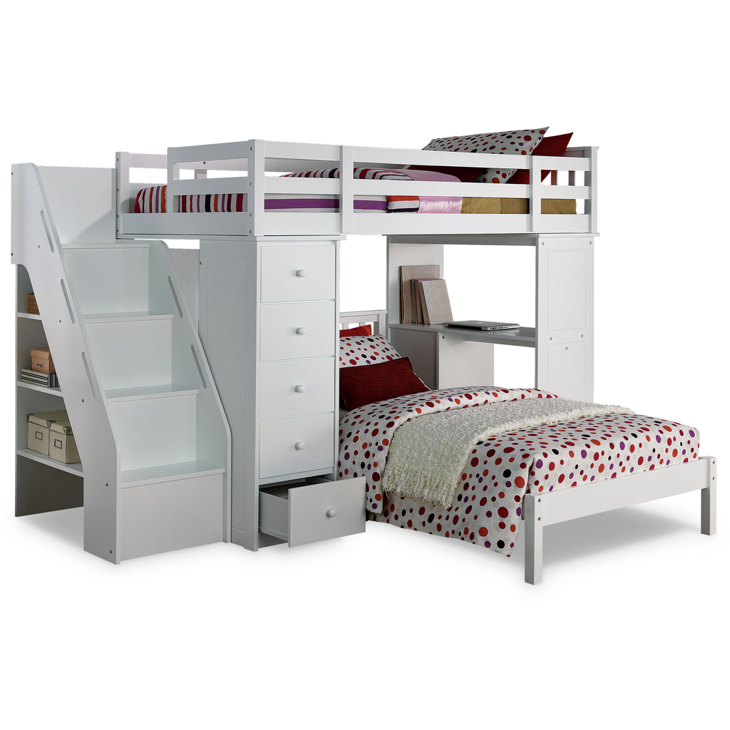 Acme 37145 Freya White Bookcase Twin Loft Bed with Bottom Bed