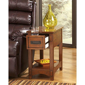 Contemporary Wood Side End Table with 1 Drawer and Lower Shelf