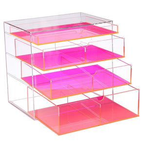#COM065-NPK Acrylic Neon Pink Makeup Organizer Storage Box
