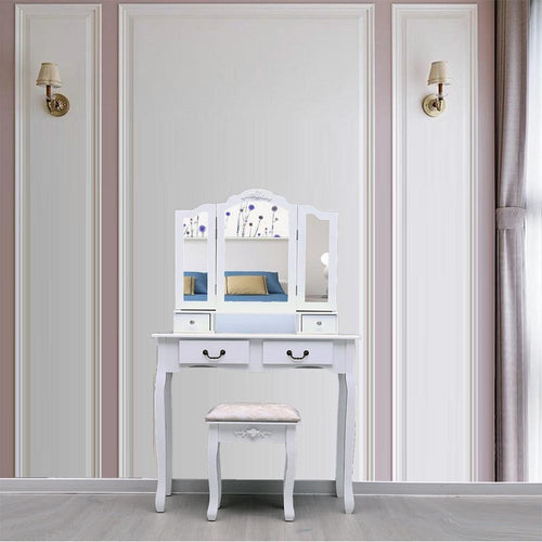 Tri Folding Vanity Mirror 4 Set Drawers Dressing