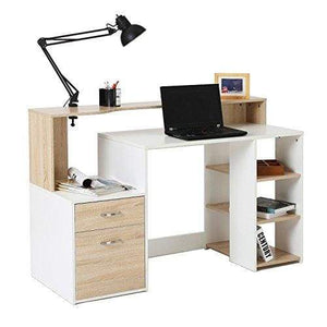 HOMCOM Wooden Computer Desk PC Table Modern Home Office Writing Workstation Furniture Printer Shelf Rack w/ Storage Drawer & Shelves (Oak and white)