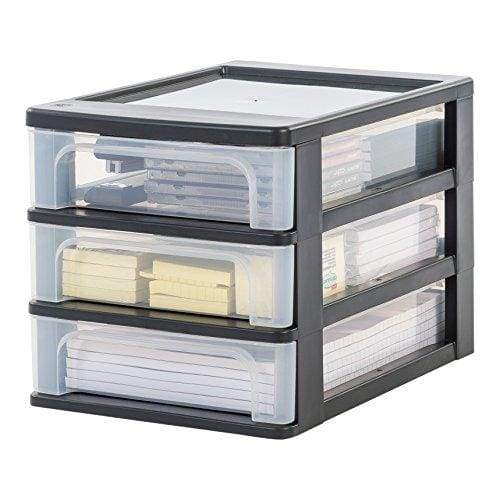 Iris Ohyama Europe OCH-2030 Plastic A-4 Drawer Chest with 3-Drawer Organiser, Black