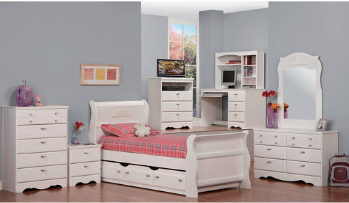 Diamond Dreams 7-Piece Twin Trundle Sleigh Bed Package|Ensemble de chambre à coucher Diamond Dreams 7 pièces avec lit-bateau gigogne simple