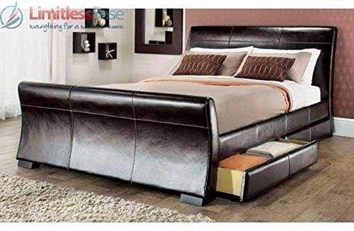 Limitless Home 4ft6 Double size leather sleigh bed with storage 4X drawers Brown