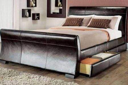 Limitless Home 5ft king size leather sleigh bed with storage 4X drawers Brown