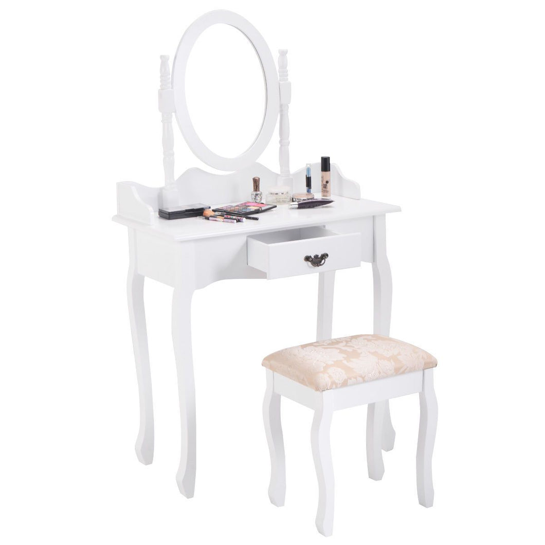 Vanity Makeup Dressing Table Stool Set-White