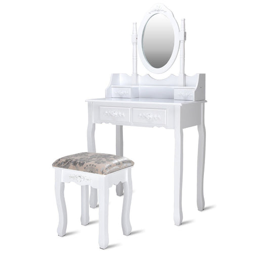 Vanity Wood Makeup Dressing Table Stool Set