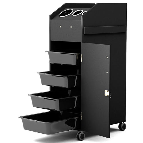 Black Salon Trolley Cart with 4 Storage Trays