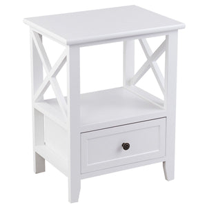 2 pcs Living Room End Side Nightstands with Storage Drawer-White