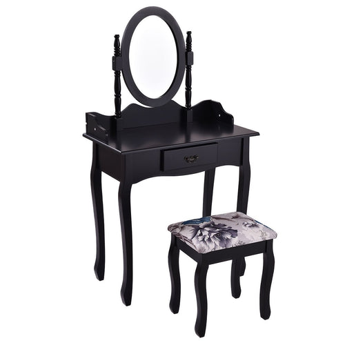 Vanity Makeup Dressing Table Stool Set-Black